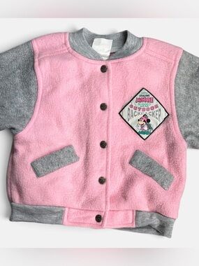 Vtg 90s Disney Minnie Mouse Backpack Fleece Varsity Jacket Bomber Coat 18M Rare